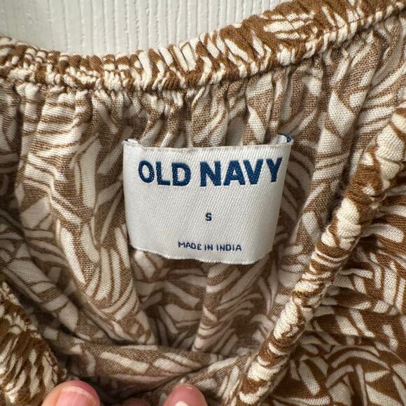 Old Navy Sleeveless Ruffle Smocked Waist Maxi Dress Tropical Beach Brown White - Picture 2 of 7